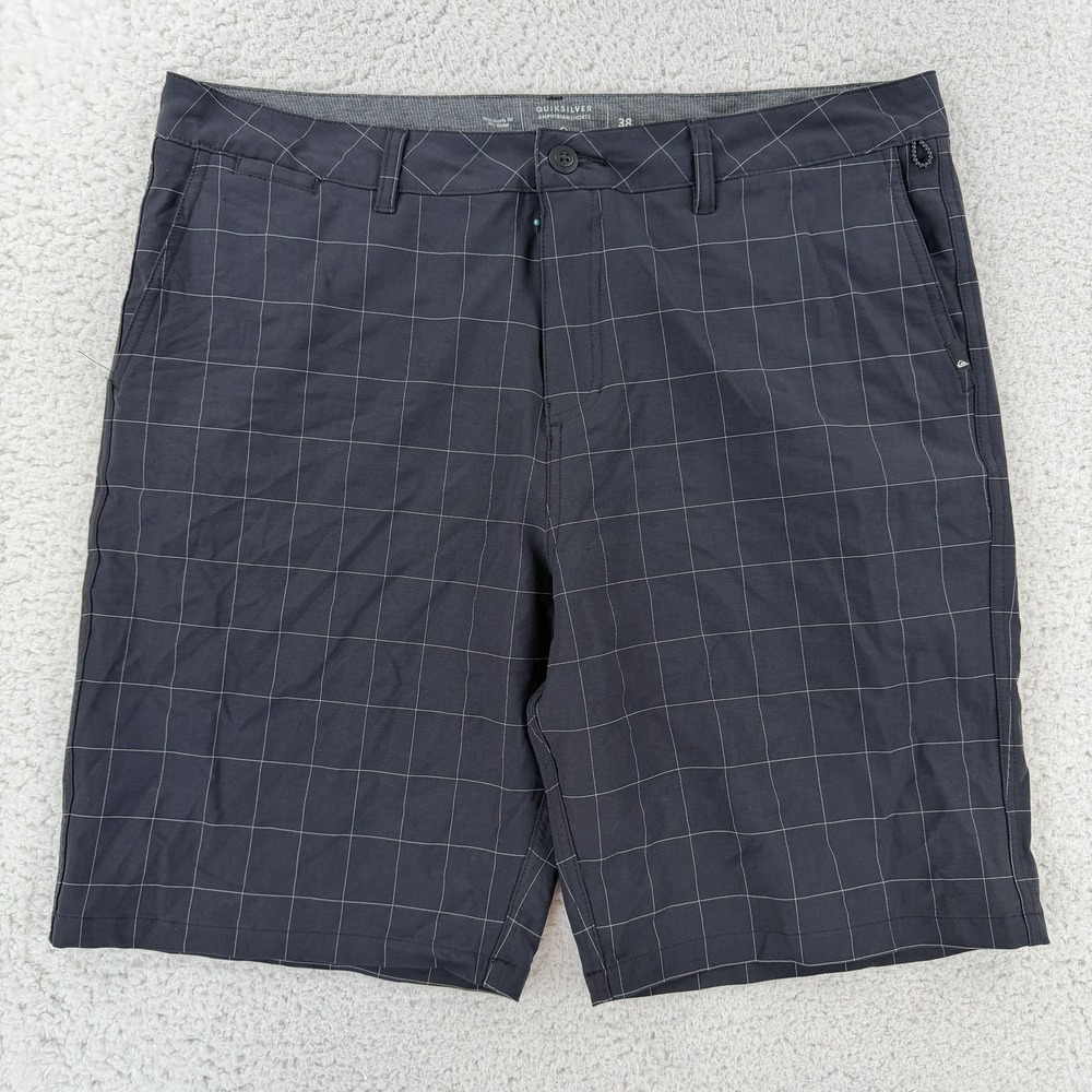 Quiksilver Amphibian Shorts Mens 38 Gray Check Chino Stretch 10 Inseam Casual